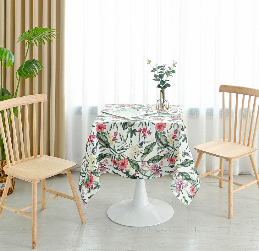 TOALHA DE MESA ANTI-NÓDOA  COM ESTAMPA DE FLORES ELEGANTES QUADRADA - BOD HOME