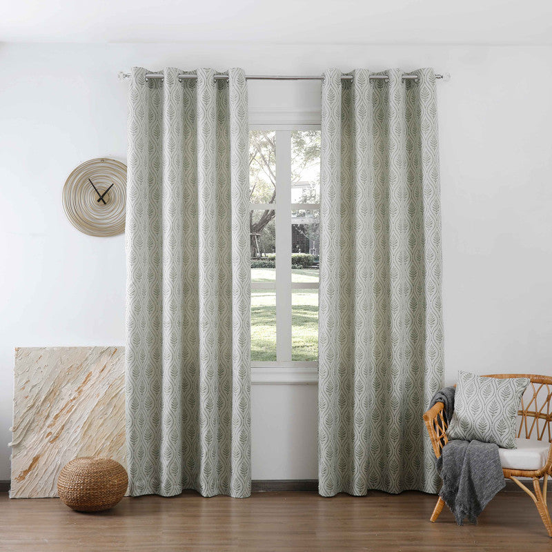 Cortina Jacquard com Bordado de Folhas Elegantes Verde 140*260CM-Individual- BOD HOME