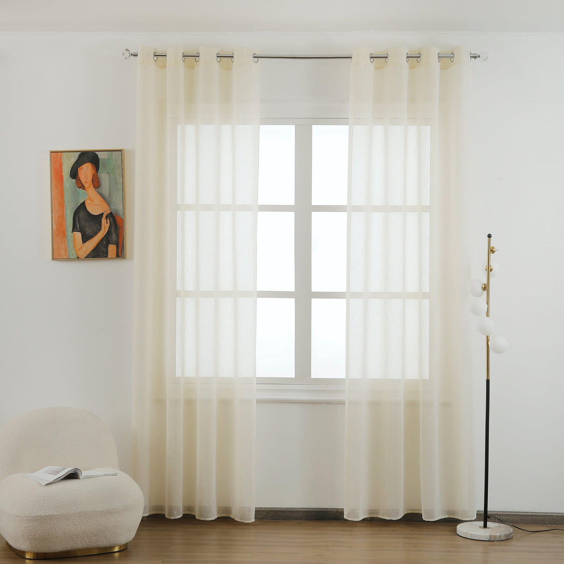 Cortina de linho branco com fios de dourada entrelaçados 140*260cm - BOD HOME