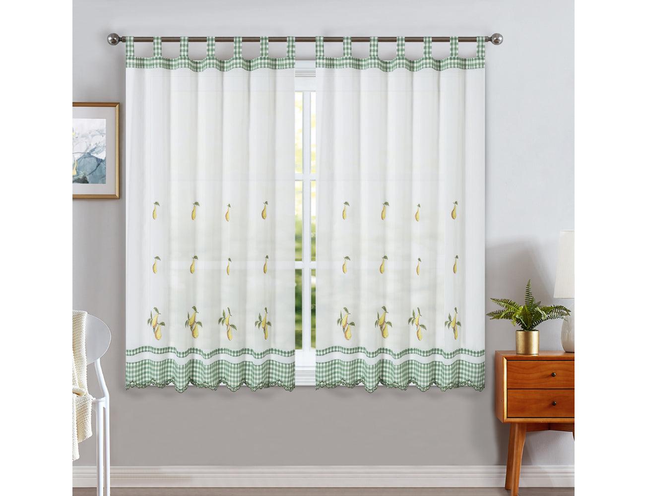 Cortinas De Cozinha Com Estampa Bordada Verde - BOD HOME